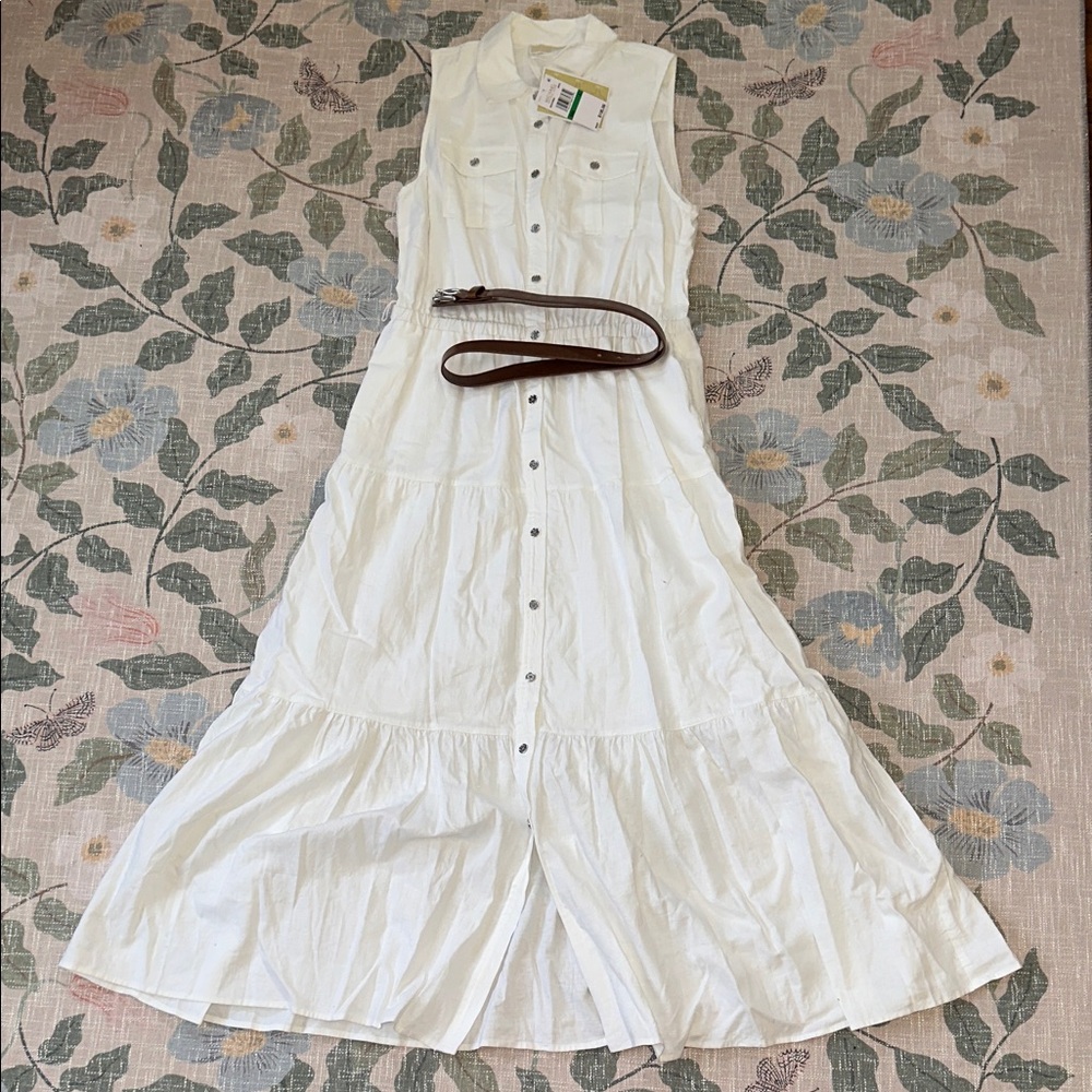 Sleeveless White Michael Kors Maxi Dress with Belt NWT